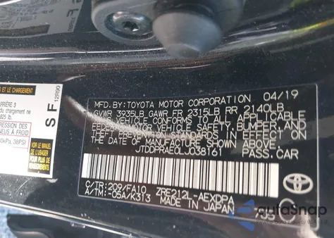 2020 Toyota Corolla L z USA, uszkodzony, nr VIN JTDDPRAE0LJ038161